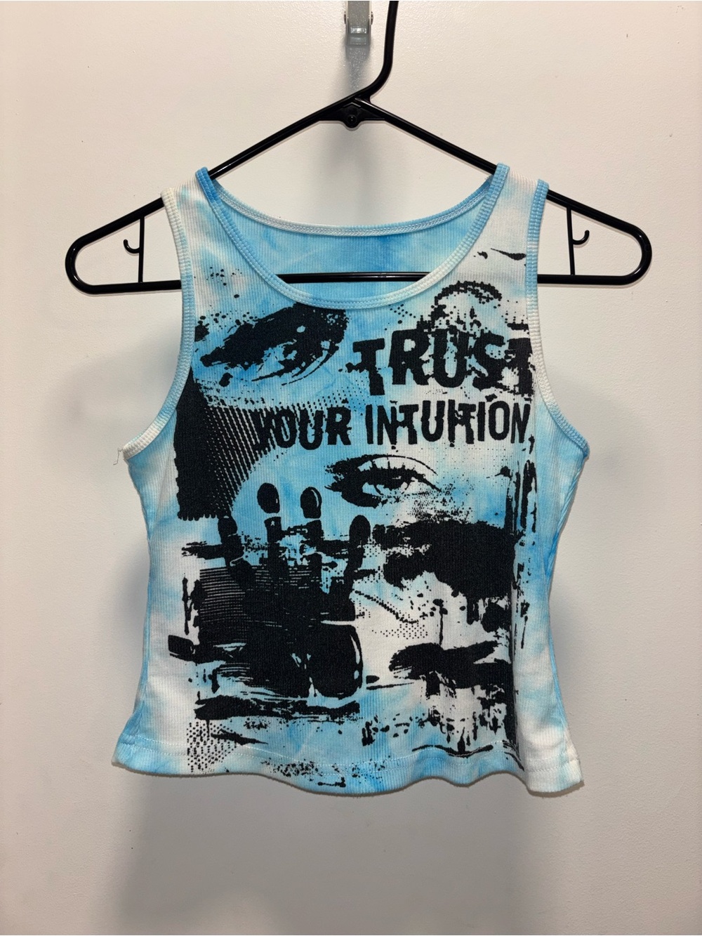 ROMWE Blue Tie-Dye Graphic Ribbed Tank Top